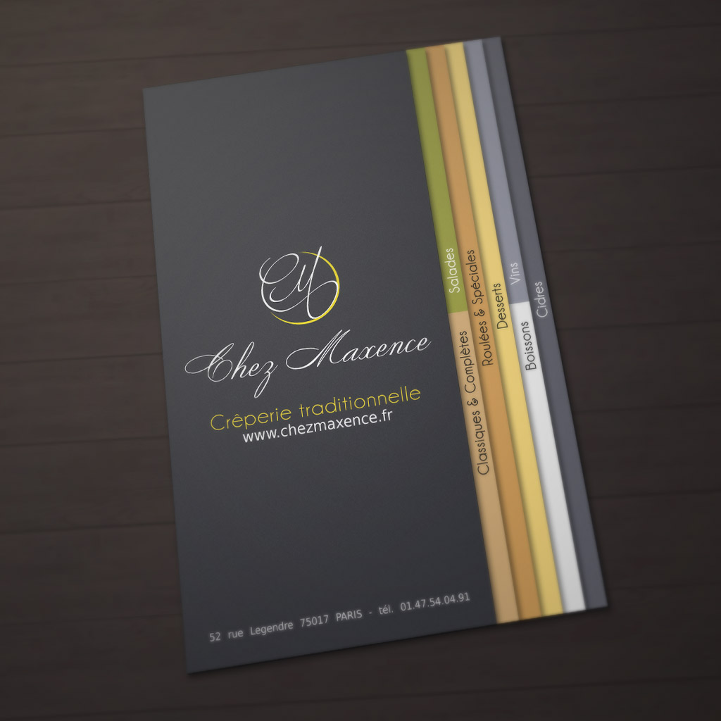 menu présenté aux clients du restaurant "Chez Maxence"